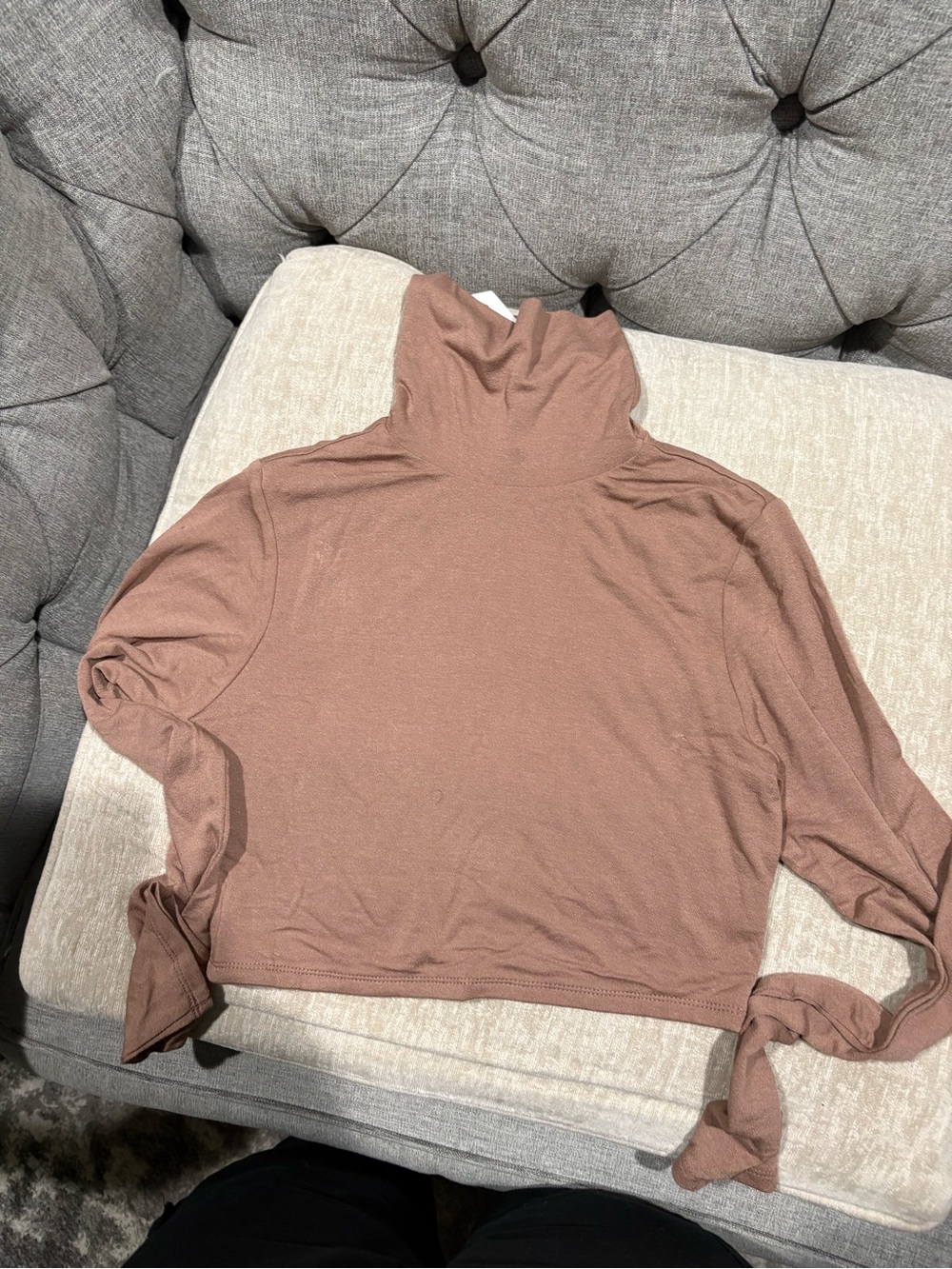 naked wardrobe Mauve-Tan Turtleneck Tie-Sleeve Sweater